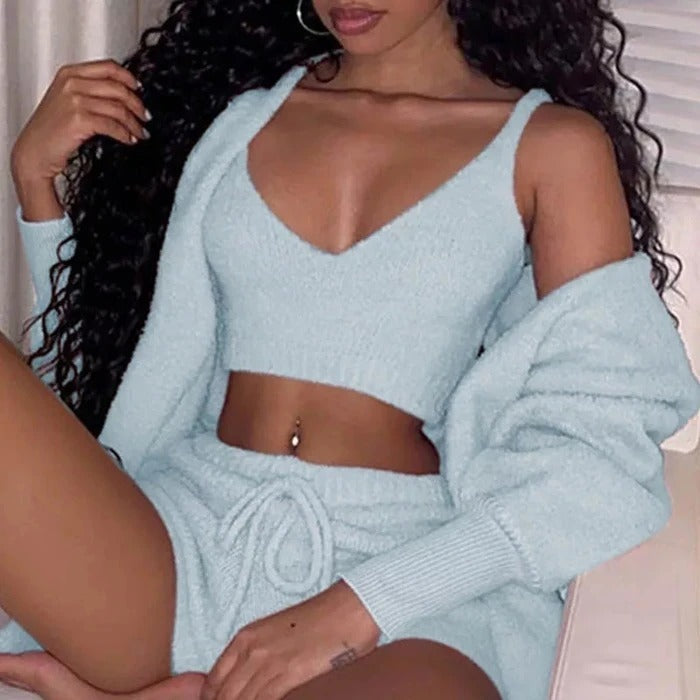 Long Sleeve Crop Tank & Drawstring Shorts Pajama Set